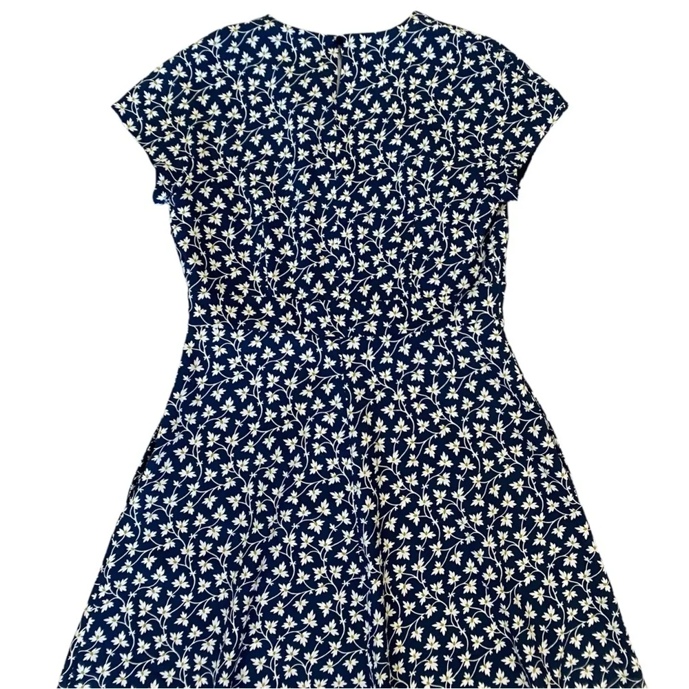 Weekend Max Mara Dress Short Sleeve Navy Blue w/ White green Floral Mini Size 10 - Picture 5 of 10